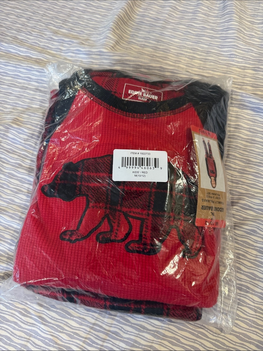 Eddie Bauer Red Plaid Bear Long-Sleeve Thermal